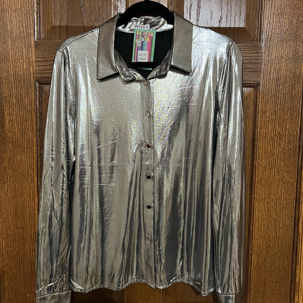 NYCO Women's Silver Button Down Shirt
